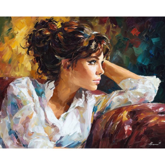 confidence portrait,calm strength,oil painting,afremov style