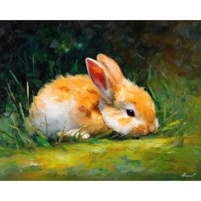 rabbit wildlife,soft meadow,oil painting,afremov style