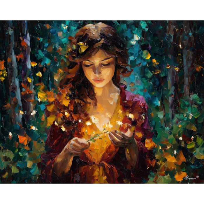 nature magic portrait,forest tones,fantasy figure,oil painting,afremov style