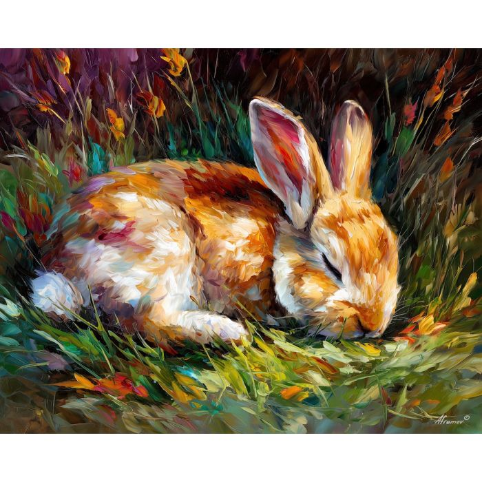 rabbit meadow,small animal,oil painting,afremov style