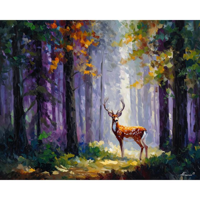deer forest,wildlife calm,animal painting,oil painting,afremov style,nature