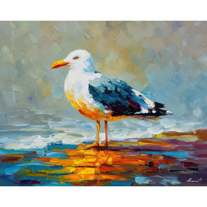 seagull coast,bird art,oil painting,afremov style
