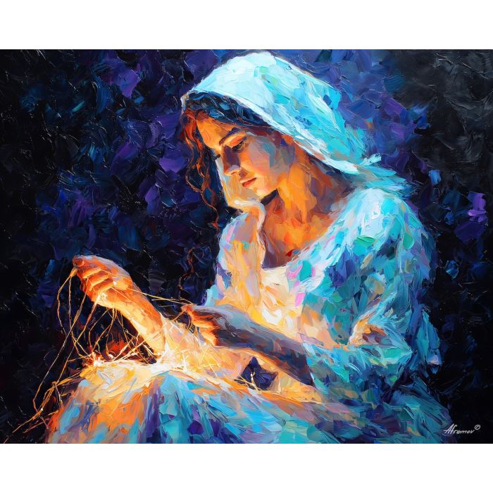 fate magic portrait,glowing threads,oil painting,afremov style