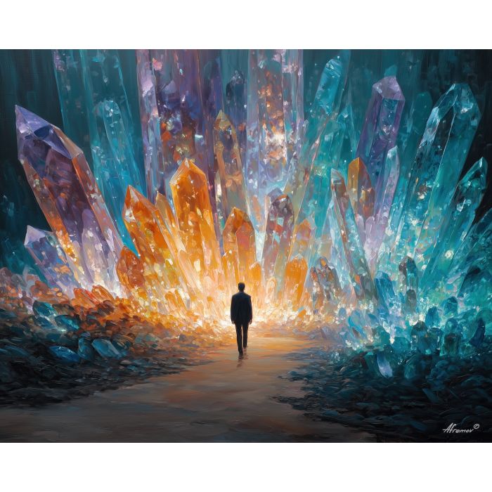 crystal magic portrait,fantasy thinker,oil painting,afremov style