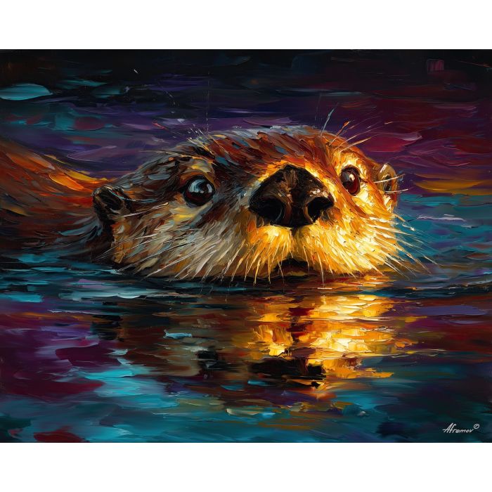 otter river,wildlife art,oil painting,afremov style