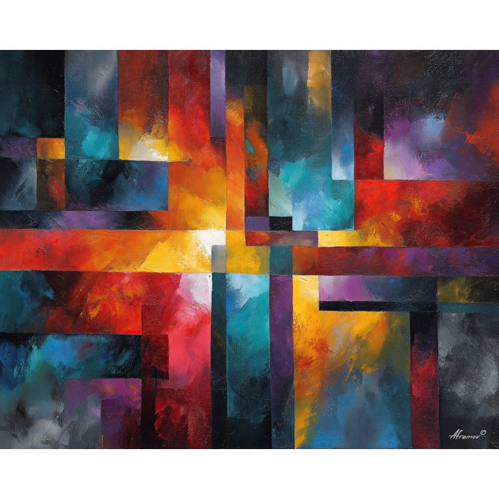 abstract tension,intersecting forms,oil painting,afremov style