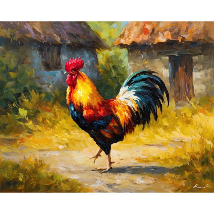 rooster farm,animal portrait,oil painting,afremov style