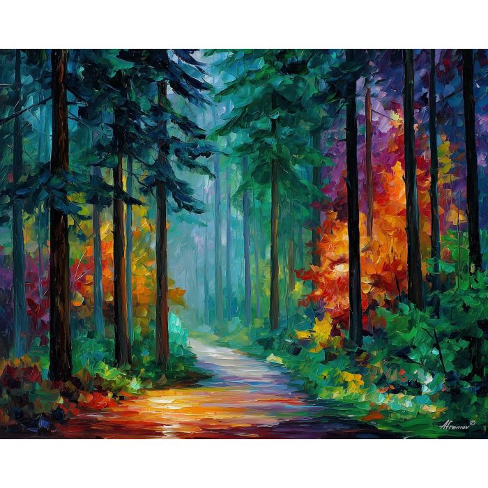 woodland path,forest trail,oil painting,afremov style