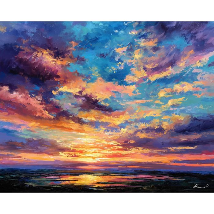 open plain,wide sky,oil painting,afremov style