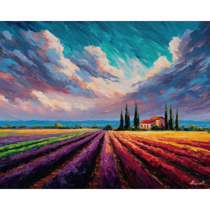 farmland horizon,rural landscape,oil painting,afremov style