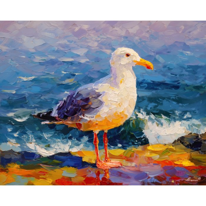 seagull coast,bird art,oil painting,afremov style