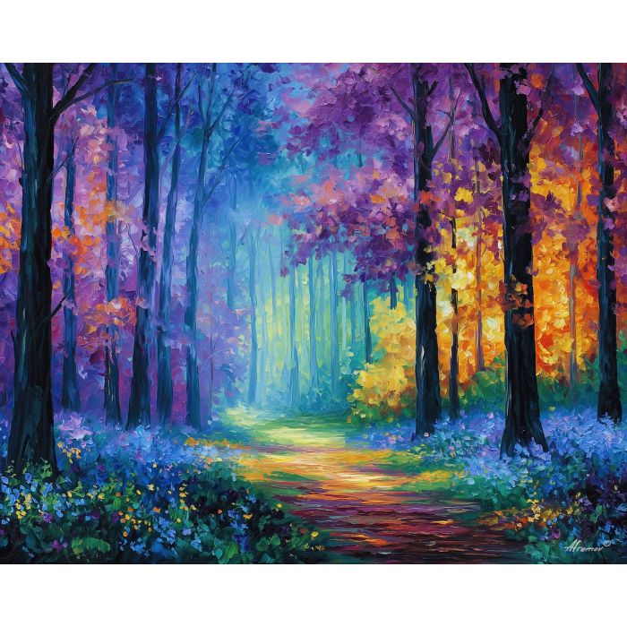 woodland clearing,forest light,oil painting,afremov style