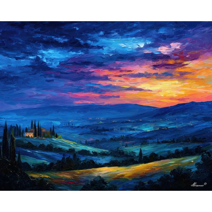 ridge landscape,evening light,oil painting,afremov style