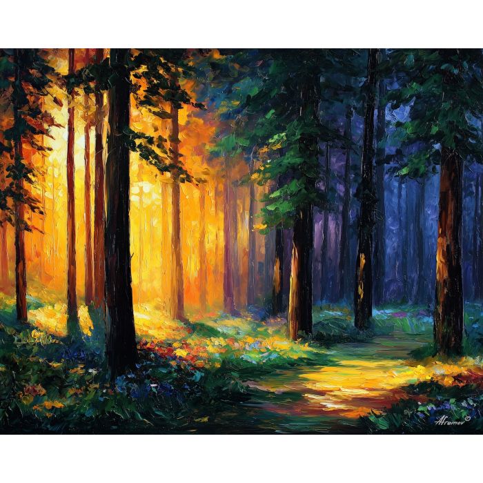 forest edge,sunlight trees,oil painting,afremov style