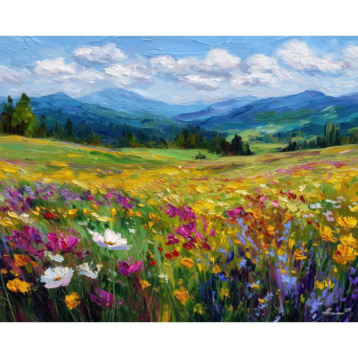 meadow after rain,fresh landscape,oil painting,afremov style