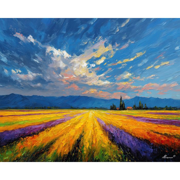 fields horizon,rural view,oil painting,afremov style