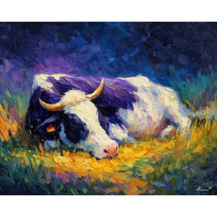 cow pasture,farm animal,oil painting,afremov style