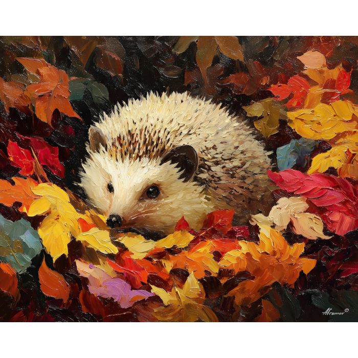 hedgehog woodland,small animal,oil painting,afremov style