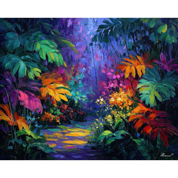 fantasy plant sanctuary,enchanted garden,oil painting,afremov style