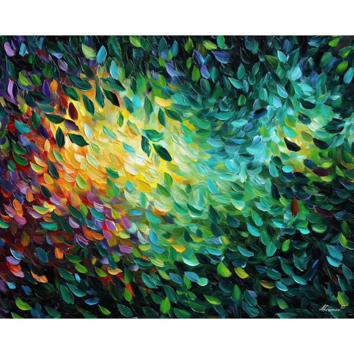 enchanted leaves,magic plants,oil painting,afremov style