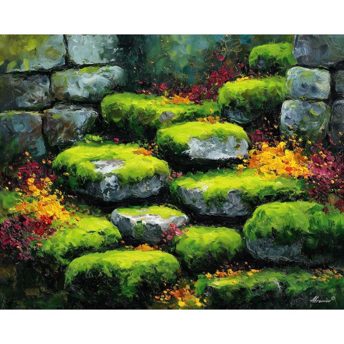 enchanted moss,forest plants,oil painting,afremov style