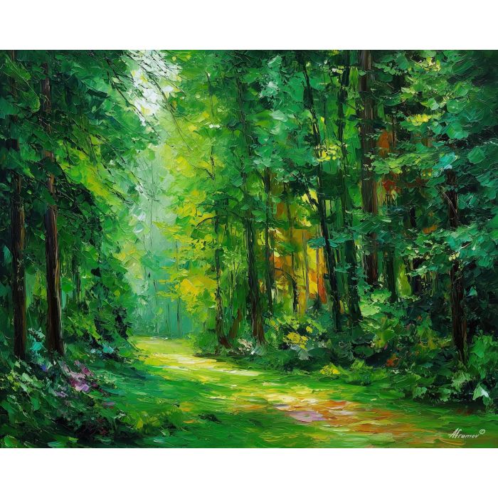 green hollow,forest plants,oil painting,afremov style