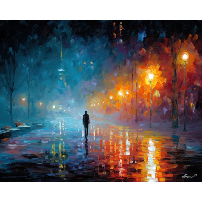 mental stillness,emotional weight,oil painting,afremov style