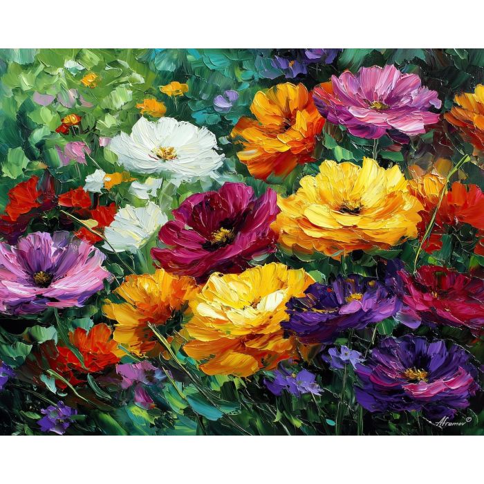 flowing flowers,fantasy garden,oil painting,afremov style
