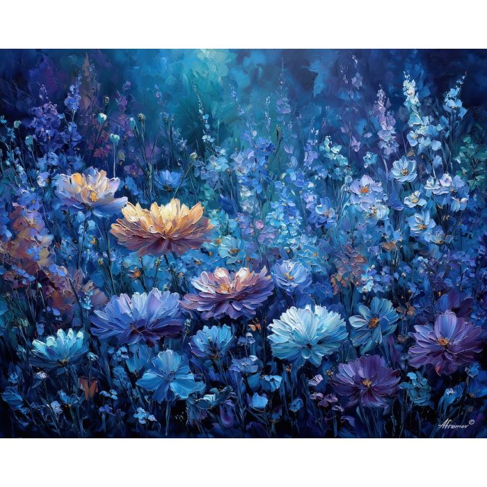 frost flowers,icy plants,oil painting,afremov style