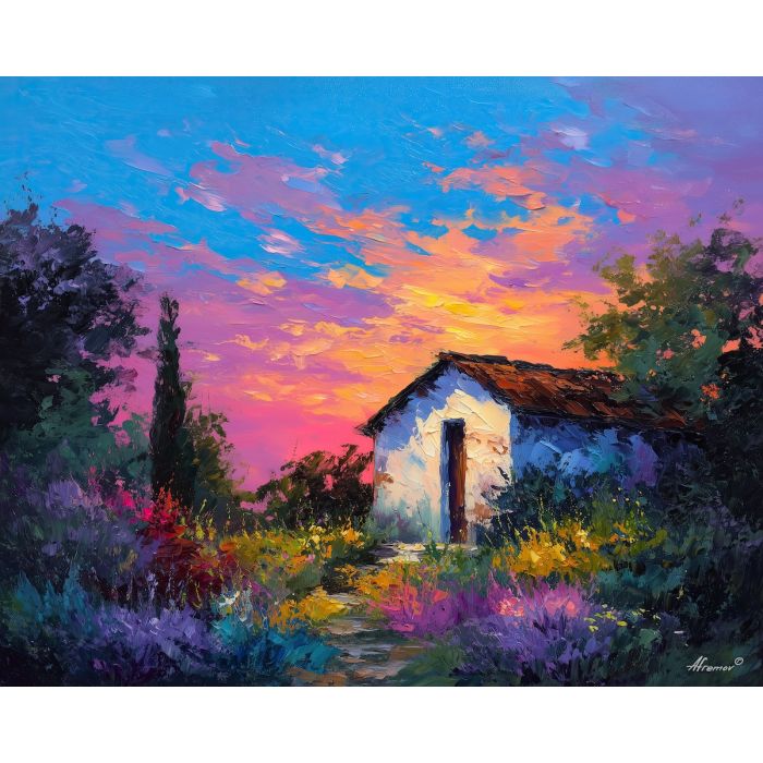 herb garden,twilight plants,oil painting,afremov style