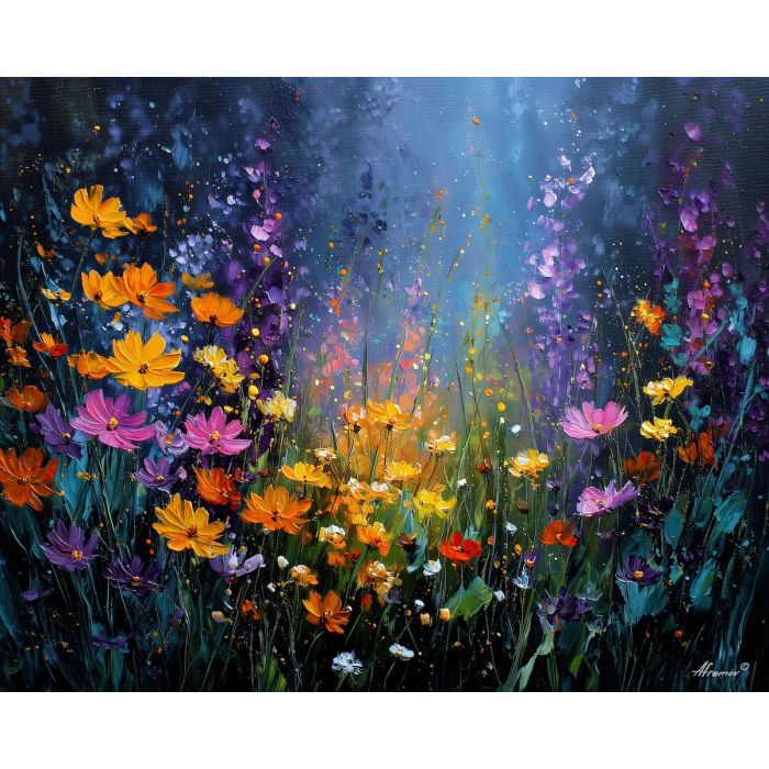 wildflowers,magical plants,oil painting,afremov style