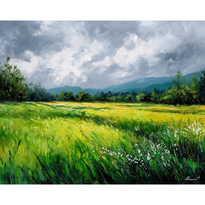 enchanted field,magic plants,oil painting,afremov style