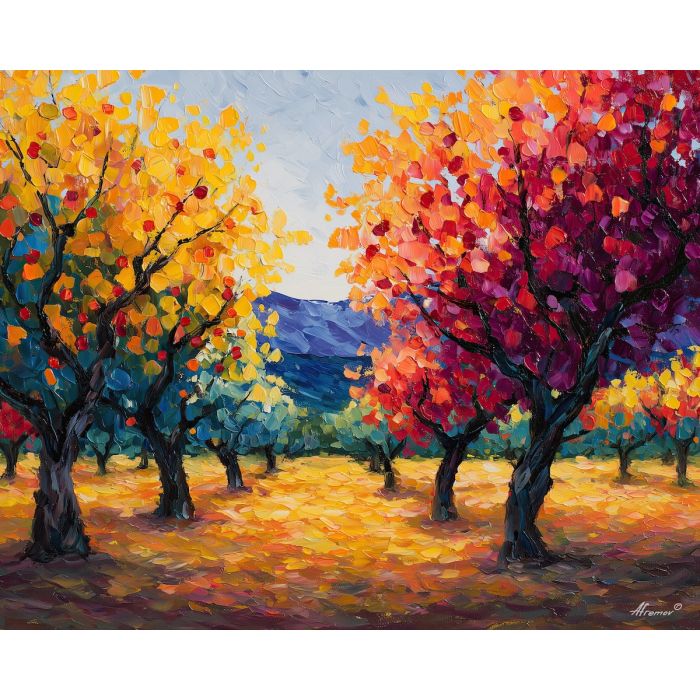 fantasy orchard,magical plants,oil painting,afremov style