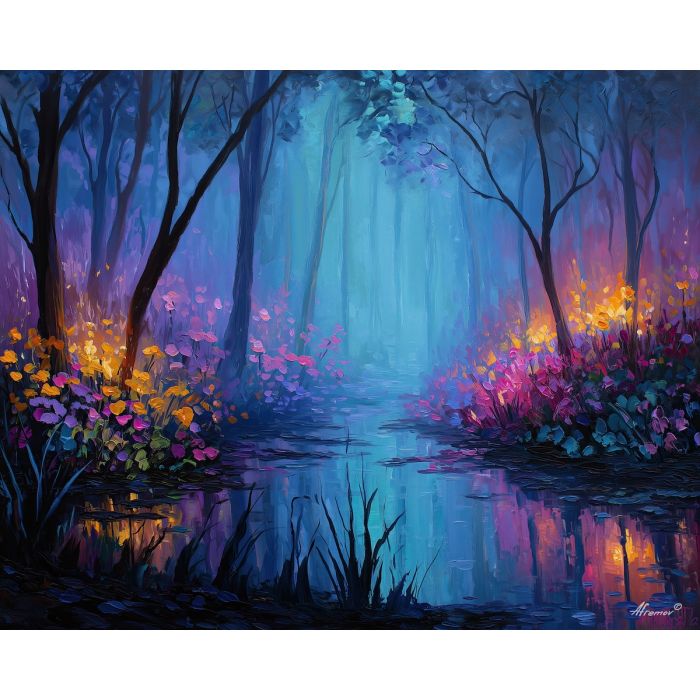 misty plants,fantasy hollow,oil painting,afremov style