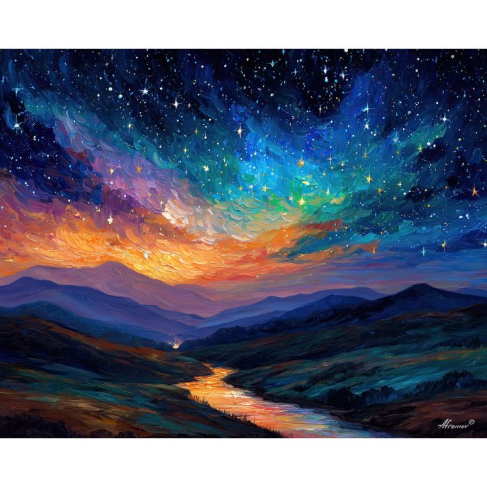 fantasy ridge,starlight threads,oil painting