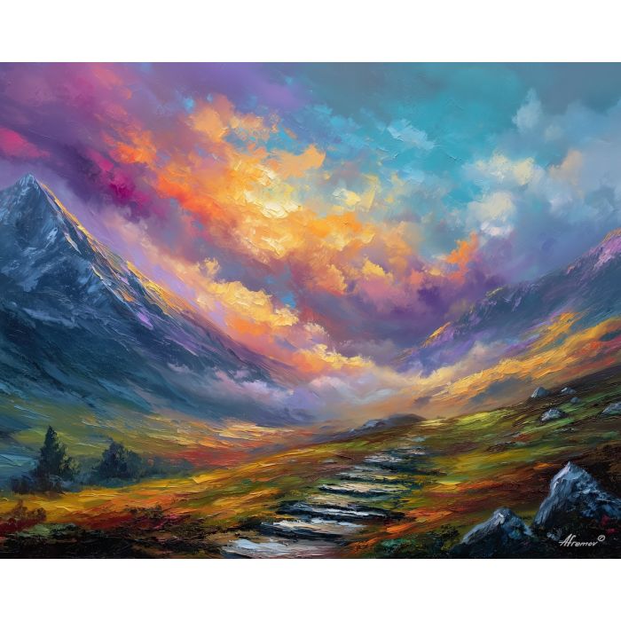 fantasy pass,clouds,mountain,oil painting