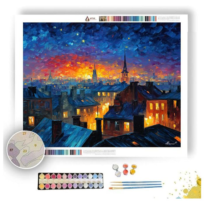 TWILIGHT ROOFTOPS - Paint by Numbers Full Kit