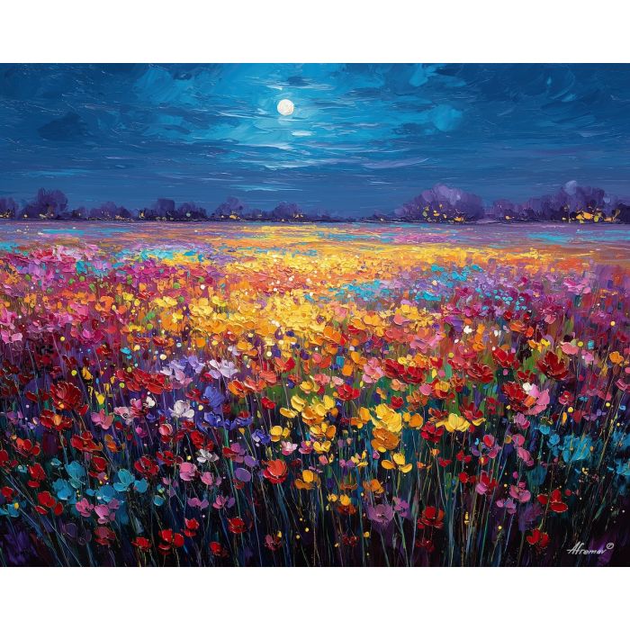fantasy blooms,glowing flowers,oil painting