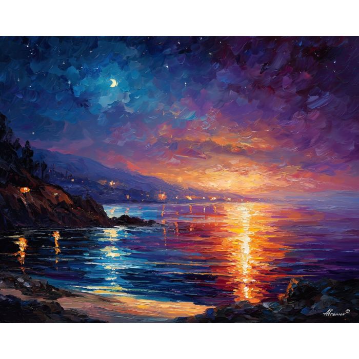 fantasy shore,soft twilight glow,oil painting