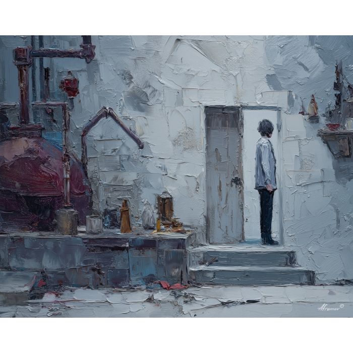 awkward, idea, palette knife, oil painting, impasto, textured paint, layered pigment, scraped surface, thick strokes, expressive texture, hand painted, fine art, material depth, visual rhythm, atmospheric, color control, painterly surface