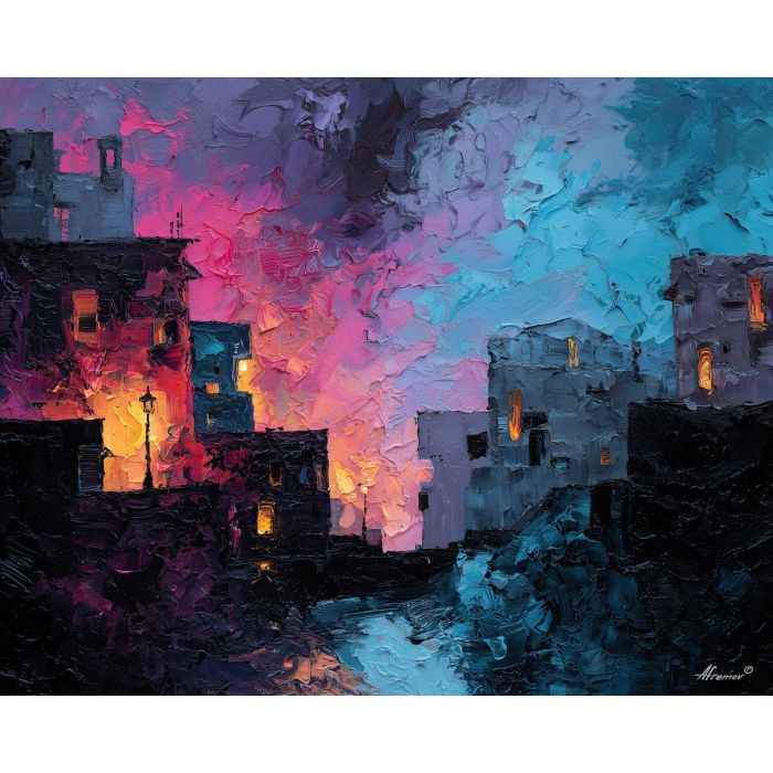 playful, vision, idea, palette knife, oil painting, impasto, textured paint, layered pigment, scraped surface, thick strokes, expressive texture, hand painted, fine art, material depth, visual rhythm, atmospheric, color control, painterly surface