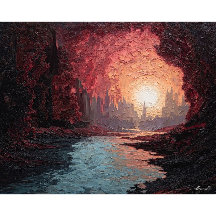 warped, echo, palette knife, oil painting, impasto, textured paint, layered pigment, scraped surface, thick strokes, expressive texture, hand painted, fine art, material depth, visual rhythm, atmospheric, color control, painterly surface