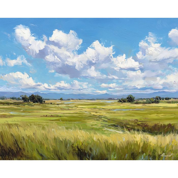 wide, field, palette knife, oil painting, impasto, textured paint, layered pigment, scraped surface, thick strokes, expressive texture, hand painted, fine art, material depth, visual rhythm, atmospheric, color control, painterly surface