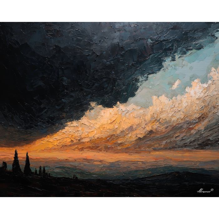 rising, distance, palette knife, oil painting, impasto, textured paint, layered pigment, scraped surface, thick strokes, expressive texture, hand painted, fine art, material depth, visual rhythm, atmospheric, color control, painterly surface