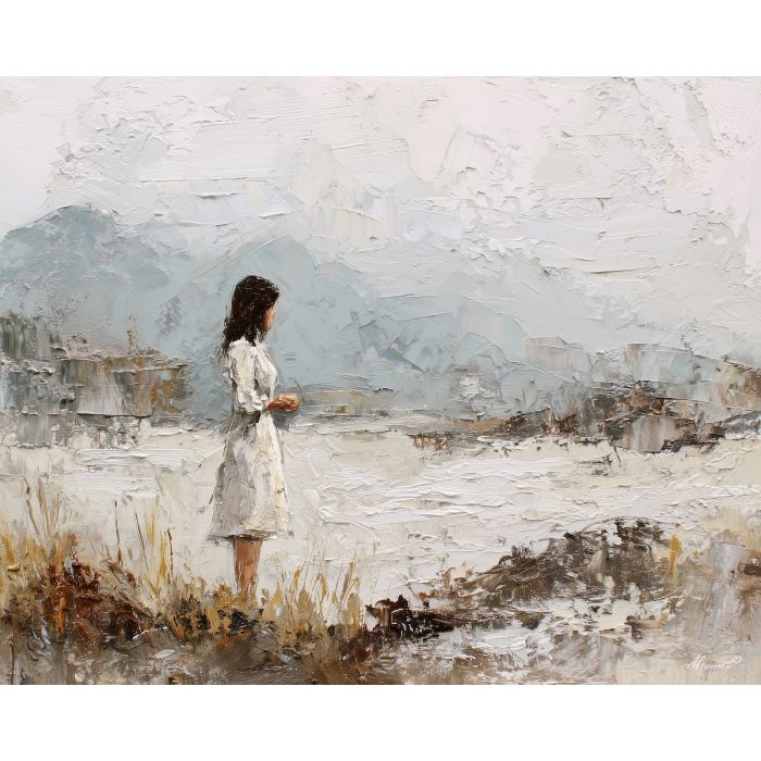 pale, silence, palette knife, oil painting, impasto, textured paint, layered pigment, scraped surface, thick strokes, expressive texture, hand painted, fine art, material depth, visual rhythm, atmospheric, color control, painterly surface