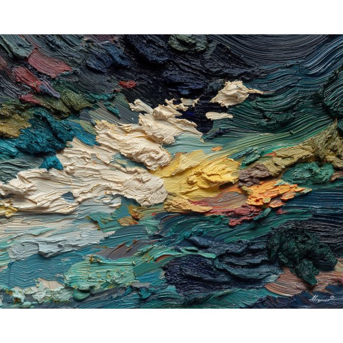 warped, presence, palette knife, oil painting, impasto, textured paint, layered pigment, scraped surface, thick strokes, expressive texture, hand painted, fine art, material depth, visual rhythm, atmospheric, color control, painterly surface