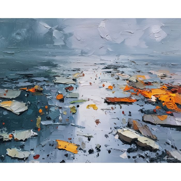 broken, distance, palette knife, oil painting, impasto, textured paint, layered pigment, scraped surface, thick strokes, expressive texture, hand painted, fine art, material depth, visual rhythm, atmospheric, color control, painterly surface