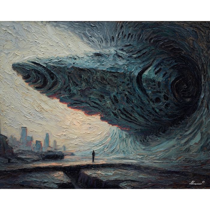 strange, shape, vision, palette knife, oil painting, impasto, textured paint, layered pigment, scraped surface, thick strokes, expressive texture, hand painted, fine art, material depth, visual rhythm, atmospheric, color control, painterly surface