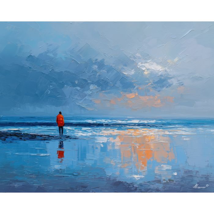 calm, moment, palette knife, oil painting, impasto, textured paint, layered pigment, scraped surface, thick strokes, expressive texture, hand painted, fine art, material depth, visual rhythm, atmospheric, color control, painterly surface