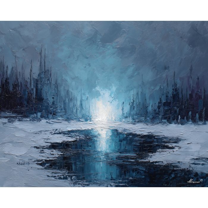 cold, memory, palette knife, oil painting, impasto, textured paint, layered pigment, scraped surface, thick strokes, expressive texture, hand painted, fine art, material depth, visual rhythm, atmospheric, color control, painterly surface